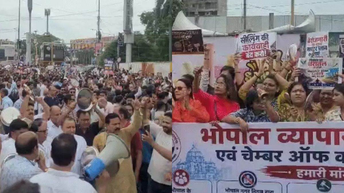 भोपाल-में-सीलिंग-कार्रवाई-के-खिलाफ-व्यापारियों-का-प्रदर्शन,-थाली-गिलास-बजाकर-जताया-विरोध